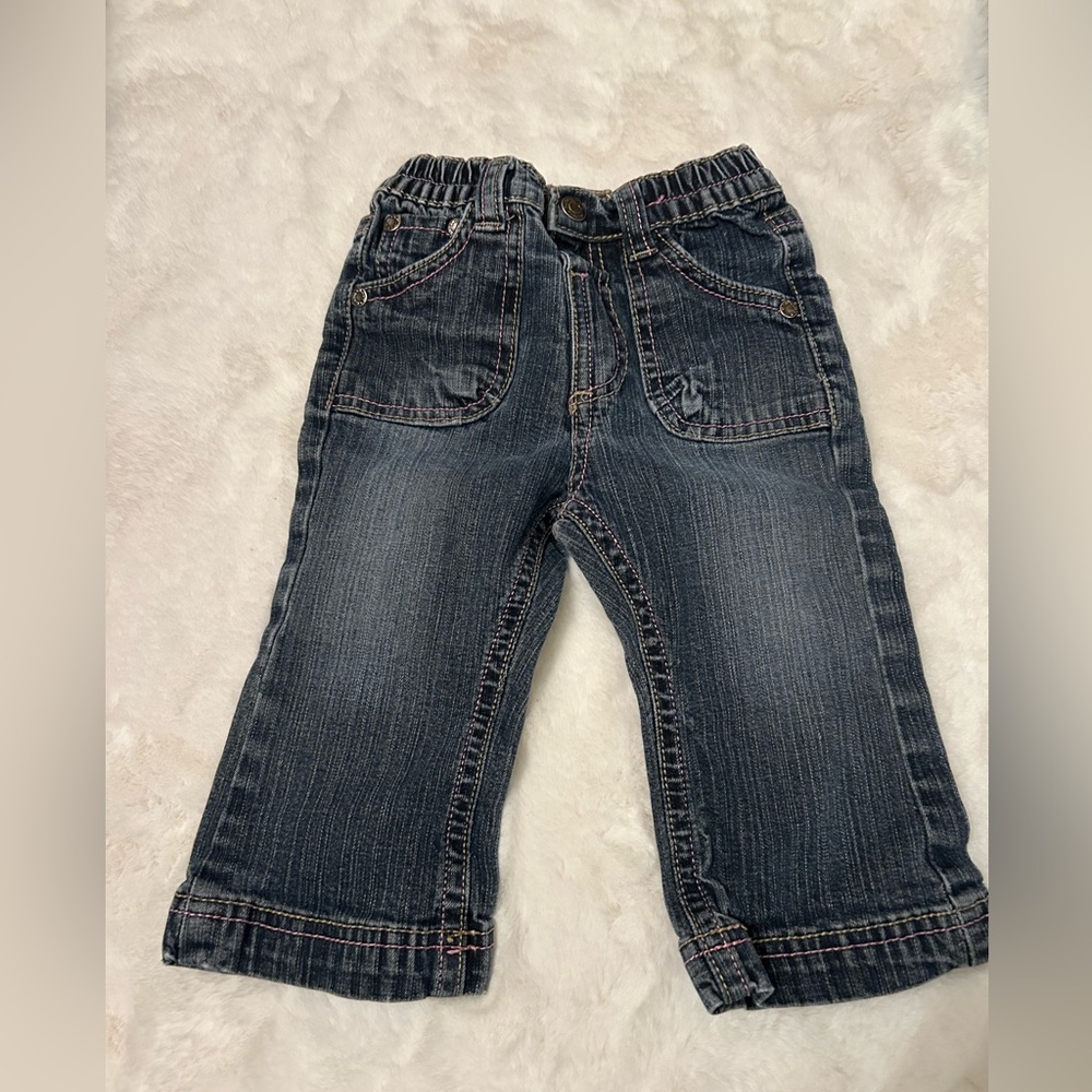 Baby girl flared Denim Jeans  embroidered pockets baby bum 12 months
